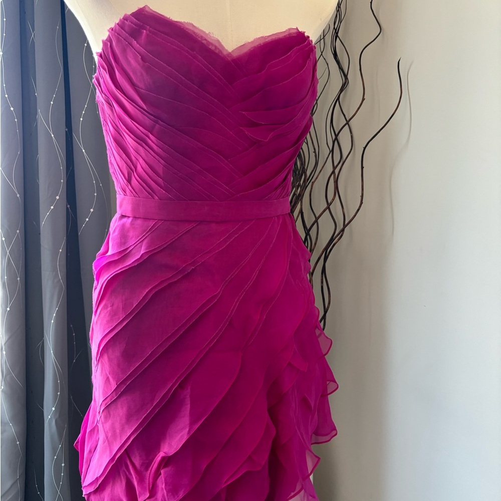 Theia Pink Ruched One Shoulder Cocktail Dress - Picture 4 of 4